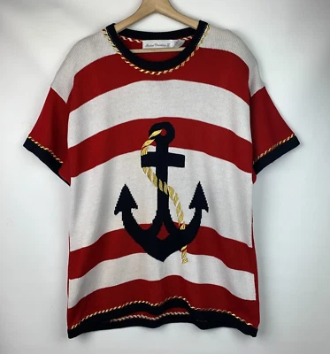 Marisa Christina Sweater Pullover Anchor Design Round Neck Short Sleeve Size 2X - Image 1 of 4