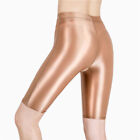 Damen Glanz Spandex Shorts Leggins Wetlook Shiny Gym Yoga Kurzhose Kurz Leggings