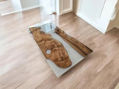 White Epoxy resin dining table top, epoxy wooden table top, home furniture decor - Image 1 of 4