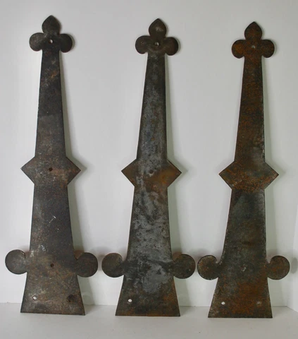 Antique Large Hand Forged Iron Door Hinge Plates- Lot of 3-  22" Cover