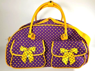 Bolso de mano de viaje con ruedas a lunares con bolsillos púrpura dorado Foto 1 de 4