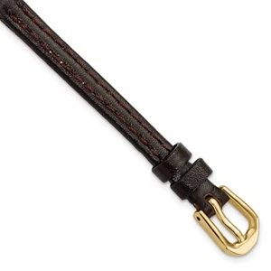 6mm 6.75" Brown Smooth Leather Gold-tone Buckle Watch Band - Picture 1 of 5