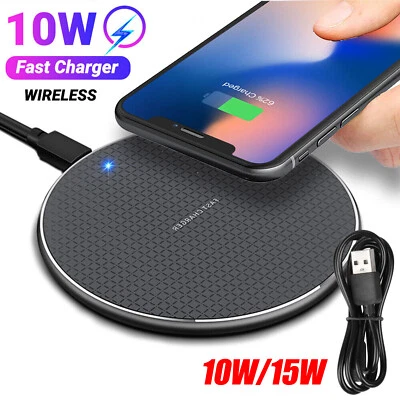 10W/15W Wireless Fast Charger Charging Pad Dock for iPhone Android Cell Phone US - Image 1 of 4