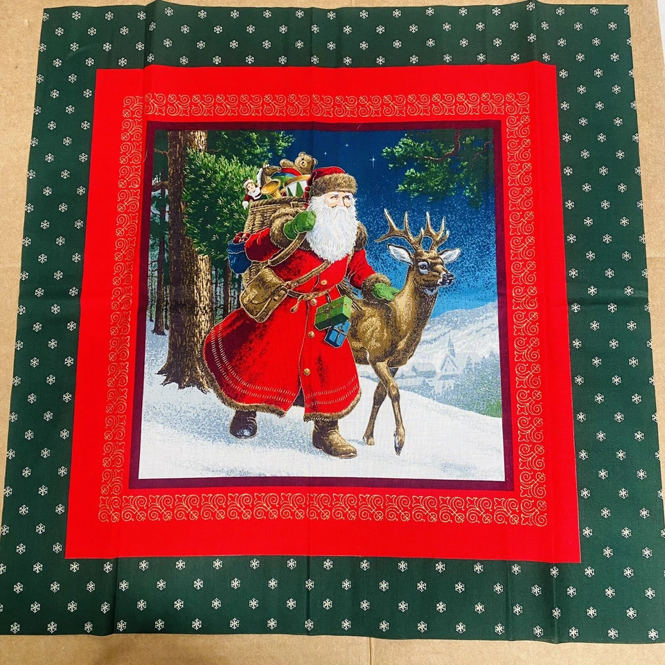 Vtg Santa Reindeer Christmas Cotton Fabric Panel Pillow 17.5" X 17.5 LOT Of 4 - Image 1 of 1