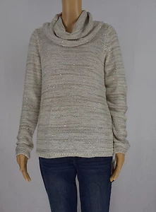 INC International Concepts Womens Beige Cowl Neck Sparkles Sweater Pullover S - Picture 1 of 6