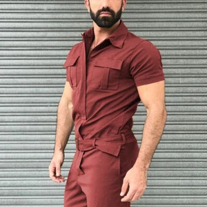 Men Casual Slim Overalls Short Sleeve Jumpsuits Rompers Pants Dungarees Playsuit - Picture 1 of 17