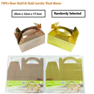10 x Paper Treat Boxes Rose Gold & Gold Favor Cake Boxes Birthday Party Gift Bag - Picture 1 of 2
