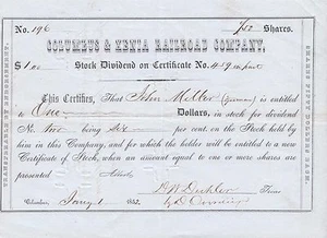 Columbus & Xenia Railroad Company 1852 Assorted Share Stock Certificate Bond - Picture 1 of 2