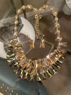 "Juego de pendientes collar de cristal de vidrio estilo vintage de 23"" doble capa" Foto 1 de 3
