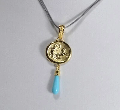 TAGLIAMONTE CIONDOLO  ARGENTO 925  OVALE INCISO E PASTA DI TURCHESE      TGN 952 - Immagine 1 di 3