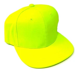 SOLID NEON BRIGHT YELLOW ADJUSTABLE FLAT BILL BLANK PLAIN SNAPBACK HAT CAP RETR0 - Picture 1 of 4