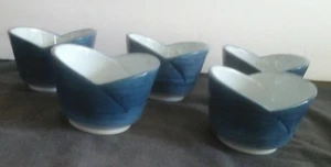 JAPANESE TEA BOWLS 5 IN SET BLUE - Picture 1 of 4