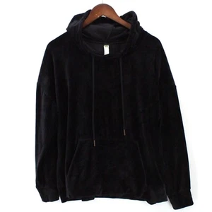 Green Tea Velvet Hoodie Womens Black Pullover Drawstring Comfort Soft Size XL - Picture 1 of 9