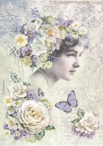 Papel de arroz para decoupage, hoja de álbum de recortes, perfil floral Stamperia en violeta - Imagen 1 de 1