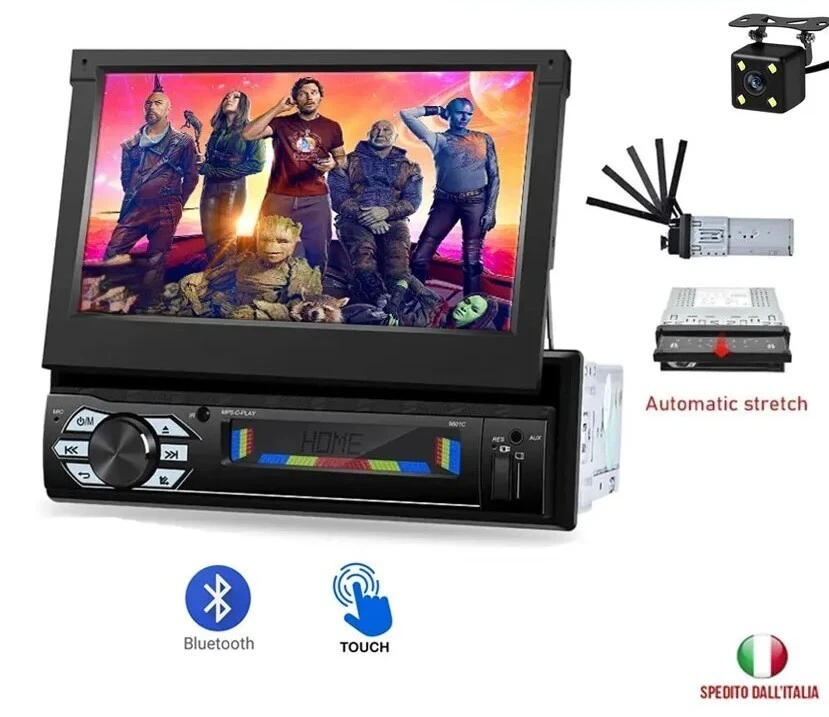 AUTORADIO BLUETOOTH 1 DIN USB CON SCHERMO A SCOMPARSA DA 7 POLLICI E RETROCAMERA - Immagine 1 di 4