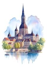 Hungary Watercolor Painting Country City Art Print