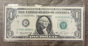 1974 $1 One Dollar Bill Low Serial Number B00003608H - Picture 1 of 2