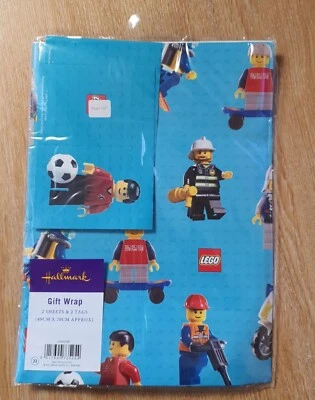 Lego  Minifigures Wrapping Paper 2 Sheets 2 Tags Construction Hallmark (PR) - Image 1 of 4