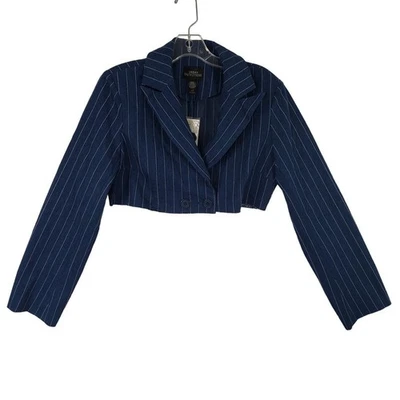 Chaqueta Blazer Urban Outfitters Azul Marino A Rayas Recortada Para Mujer Mediana Nueva Borde Crudo Foto 1 de 4