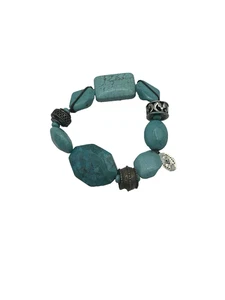 Retired Silpada Sterling Silver Turquoise Howlite Stretch Bracelet Chunky Beads - Picture 1 of 7