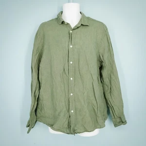 Charles Tyrwhitt Size Large L Green Pure Linen Shirt Slim Fit Button Front Shirt - Picture 1 of 7