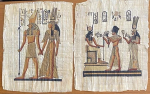 Egyptian Art Queen Nefertari & Isis, Set of 2 Papyrus Prints 15"L X 13"W - Picture 1 of 4