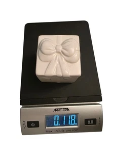 Mystery Jewelry Jar White Ceramic Cube Bow Wearable Mixed Materials  - Picture 1 of 9