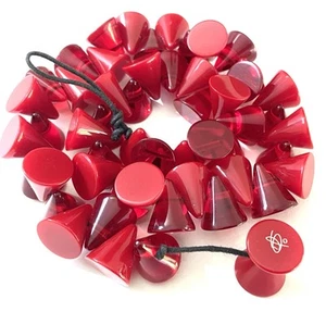 Vintage Retro Mod Unique Signed Cherry Red Amber Lucite Cone Bead Necklace - Picture 1 of 9