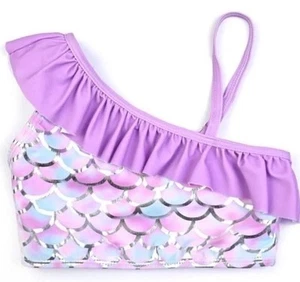 One Shoulder Swimsuits Top Mermaid Bathing Suits w/ Purple Ruffle Girls 6Y - 7Y - Picture 1 of 5
