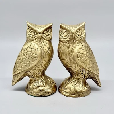Vintage Pair of Brass & Ceramic Owl Bookends Figures Statues 6.5" - Image 1 of 4