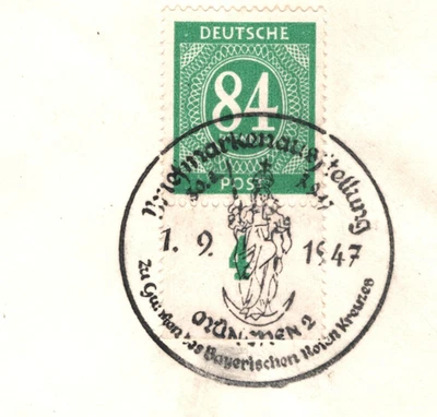 GERMANY Cover ALLIED OCCUPATION 84pf Green 1947 Reg Munich RED CROSS CDS YQ245 - Image 1 of 4