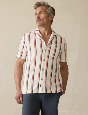 NWT $158 Faherty Short-Sleeve Cabana Towel Terry Shirt Beach Club Stripe Men's M - Image 1 of 4