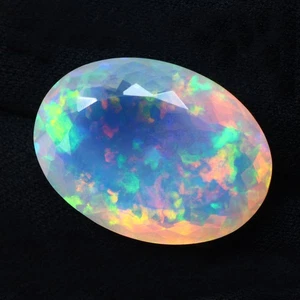 ICA Certified 100% Natural Rainbow Fire Opal 26.05Ct Transparent White Oval Cut - Picture 1 of 8