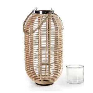 MAURY'S LANTERNA DA ARREDO IN VIMINI OVALE CON MANICO 34X63 CM NATURALE - Foto 1 di 1