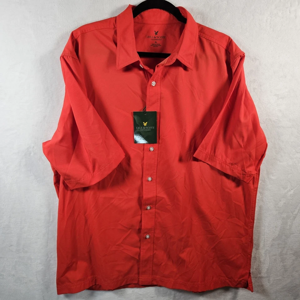 Lyle And Scott Performance Shirt Mens XL Red Short Sleeve Button Up  NWT Foto 1 de 4