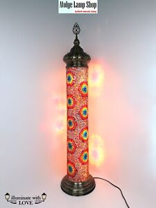 Turkish Mosaic Floor Standing  Lamp Cylinder 44 Inch Stained Glass Colorful Colo