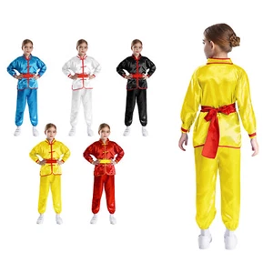 Boys Girls Outfit Wing Chun Kung Fu Suit Children Set Stand Collar Tops Satin - Picture 1 of 64
