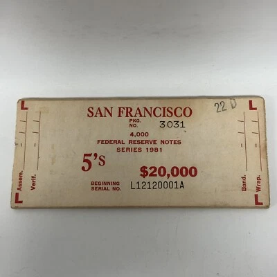 San Francisco Federal Reserve Wood Currency Banding Board Series 1981 5's - Image 1 of 3