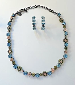 Sorrelli Summer Gold Tone Blue Pale Pink Green Adjustable Necklace Earring Set - Picture 1 of 18
