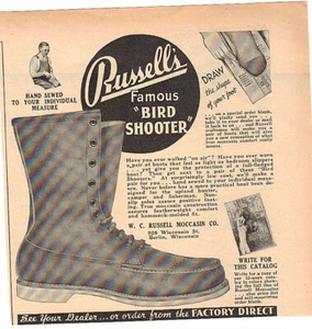 1936 Russel Moccasin "Bird Shooter" Upland Hunting Boot Print Ad - Picture 1 of 1