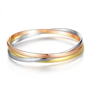 DAMEN ARMREIF AUS EDELSTAHL ROSE GOLD SILBER ARMBAND TRICOLOR SCHMUCK GESCHENK - Bild 1 von 4