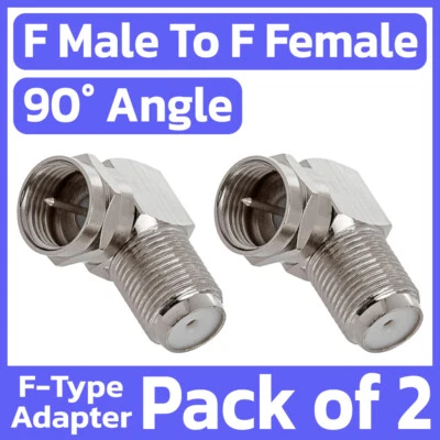 2 Pack F-Type Male to Female 90° Angle Adapter Right Angle Coax Cable Connector - Image 1 of 4
