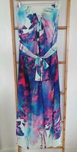 Cooper St Maxi Dress Sz 14 Strapless Flowy Waist Tie Pink Pure Blue Formal EUC 
