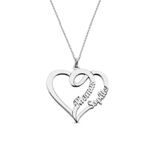Personalized Customized 2 Name Custom Double Heart Couple Pendant Necklace Women - Picture 1 of 6