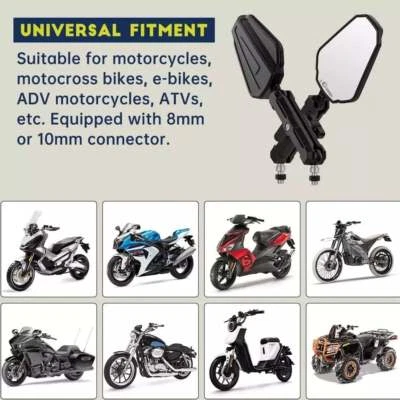 1 pair ADV Motorcycle Rear view Mirrors Foldable Adjustable Adventure Universal - Image 1 of 4