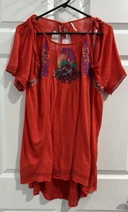 Free People Fast Times Embroidered Tunic Top Sz L Cold Shoulder Bohemian Beaded - Imagen 1 de 8