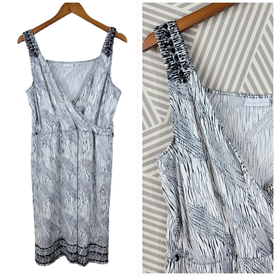 Vestido Top Envolvente Funda NY Co Talla XL Cuentas Carrera Fiesta Negro Blanco Grabado Foto 1 de 4