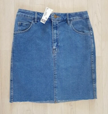 H&M size 8 short RAW HEM DENIM SKIRT summer EUR 36 blue CASUAL  - Image 1 of 4