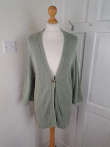 WOOLOVERS Green V Neck Longline 3/4 Sleeve Cotton Linen Blend Cardigan Size M - Picture 1 of 5