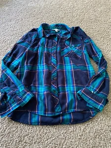 Time and Tru Womens Green Plaid Long Sleeve Flannel Size Medium 8-10 - Picture 1 of 11